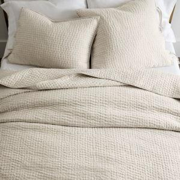 Pick-Stitch Handcrafted Cotton Linen Quilt. Flax