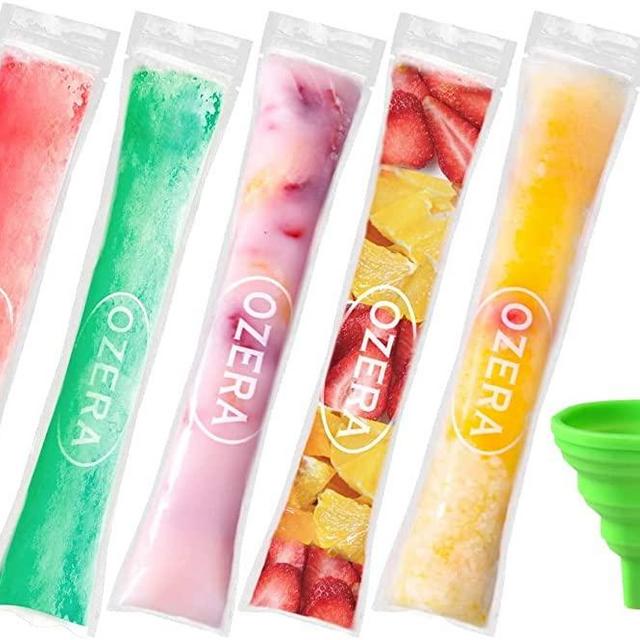 Popsicle Bags 180 Pack Ice Pop Bags Disposable Popsicle Pouches with Silicone Funnel, DIY Popsicle Freezer Bags for Kids Healthy Snacks, Yogurt Sticks, Juice and Fruit Smoothies and Ice Candy Pops