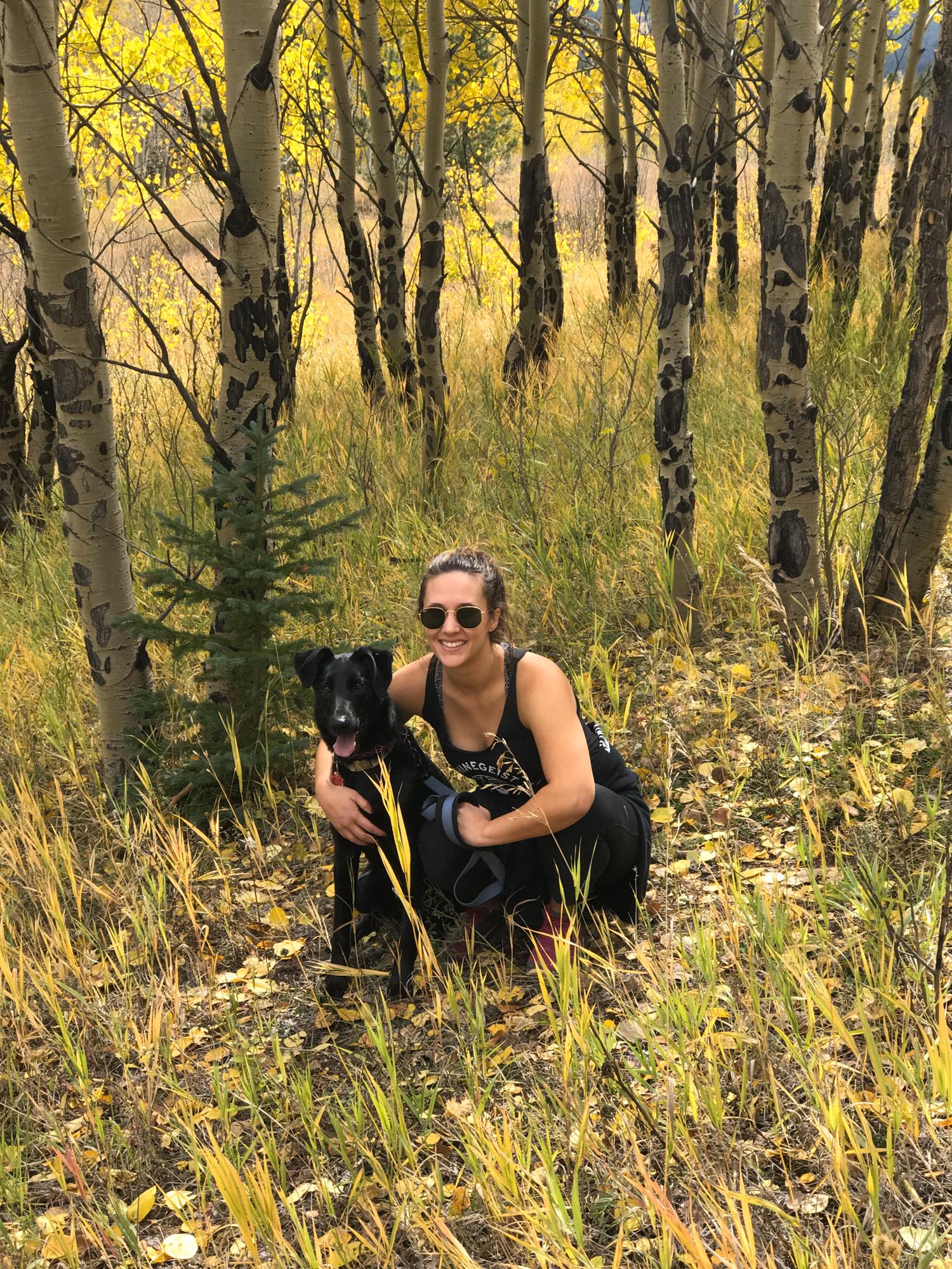 Jackie hiking with Josie (Ryan and Jackie's spoiled babe)
