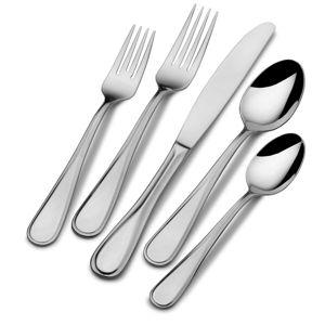 Mikasa Bravo Flatware Set for 12, 65 Piece 18/10 Stainless Steel Silverware with Serving Utensils, Durable, Elegant Dinnerware Service in Silver Finish