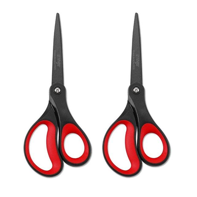 LIVINGO 2 Pack 8" Titanium Non-Stick Scissors, Professional Stainless Steel Comfort Soft Grip, All-Purpose, Straight Office Craft Scissors for DIY(Red/Black)