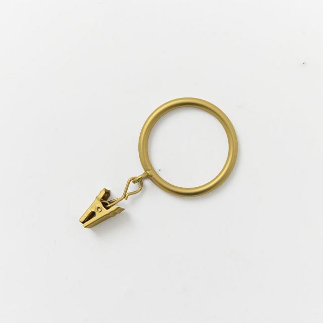 Thin Metal Curtain Rings with Clips, Antique Brass, Set of 7