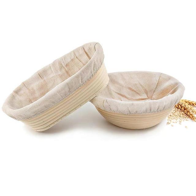 Jeensley Sourdough Bread Proofing Baskets Banneton Set of 2, Round & Oval Sourdough Banneton Bowl with Liners, Handmade Quality Indonesian Rattan Bread Baking Supplies