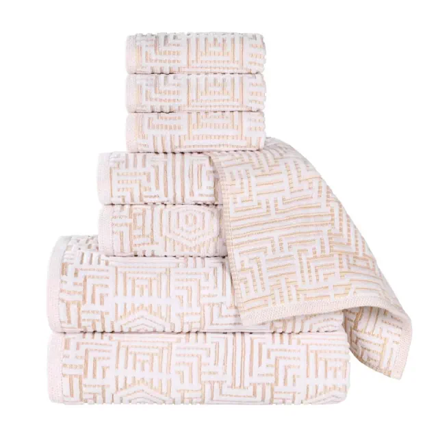 Cotton Modern Geometric Jacquard Soft Highly-Absorbent Assorted 8 Piece Bathroom Towel Set, Gold - Blue Nile Mills