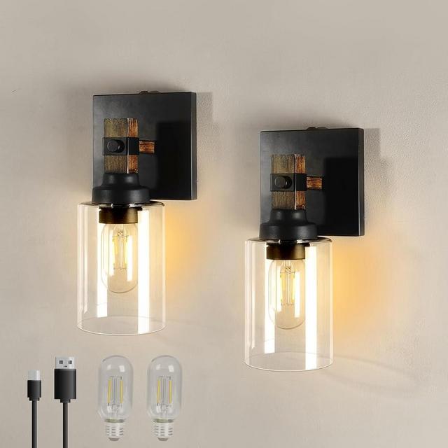 Floresita Battery Operated Wall Sconce 2-Pack Farmhouse Rechargeable Wall Lamp No Wired Required, Easy Install Cordless Wall Light