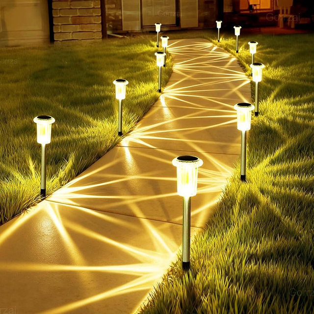 Gorrzai Solar Lights Outdoor 15 Pack Solar Pathway Lights LED Waterproof Stainless Steel Garden Stake for Yard, Outside, Walkway, Sidewalk, Driveway, Lawn (Warm White)