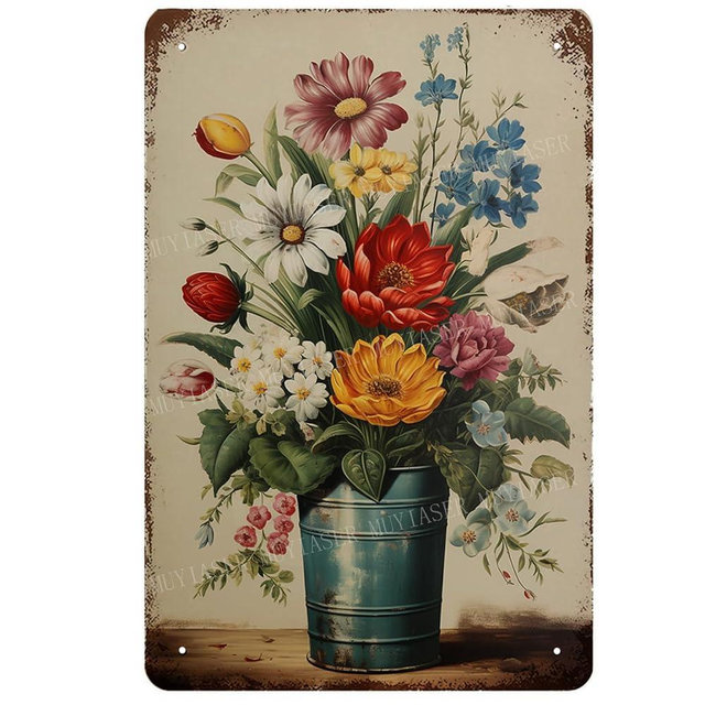 MUYIASER Metal Signs Vintage brightly colored flowers Sign Vintage Signs Retro Aluminum Tin Sign for Kitchen Office Home Bar Cafe Decor 8x12 Inch