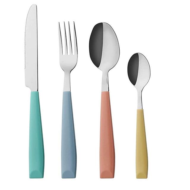 ANNOVA 24PCS Flatware Set Stainless Steel Silverware/Cutlery Set With Colored Handles Comfortable to Hold - Dinner Forks, Table Knives, Tablespoons, Teaspoons - (Mix Color)