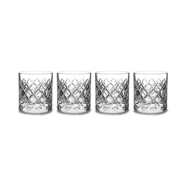 Marquis By Waterford Crosslake Double Old Fashioned Glasses, Set of 4 Cut Crystal 10oz Rocks Glasses for Whiskey, Cocktails, Mixed Drinks