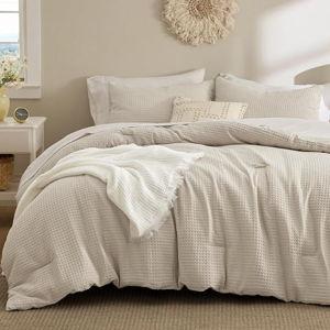 Bedsure Waffle Comforter Set Queen, Soft and Breathable Linen Bedding Comforter Set, 3 Pieces, 1 Waffle Weave Comforter (90"x90") and 2 Pillowcases (20"x26")
