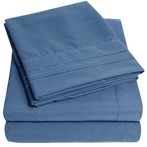 1500 Supreme Collection Extra Soft Queen Sheets Set, Denim - Luxury Bed Sheets Set with Deep Pocket Wrinkle Free Hypoallergenic Bedding, Over 40 Colors, Queen Size, Denim