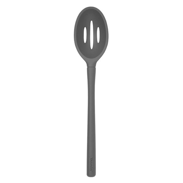 Tovolo Flex Core Silicone Slotted Deep Spoon for Cooking Mixing Baking, Dishwasher Safe BPA Free All Silicone Kitchen Spoon Utensil Heat Resistant Nonstick Safe Slotted Serving Spoon, Charcoal Gray