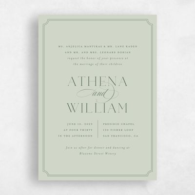 Grassy Sage, Green Wedding Invitation - Constance Portrait