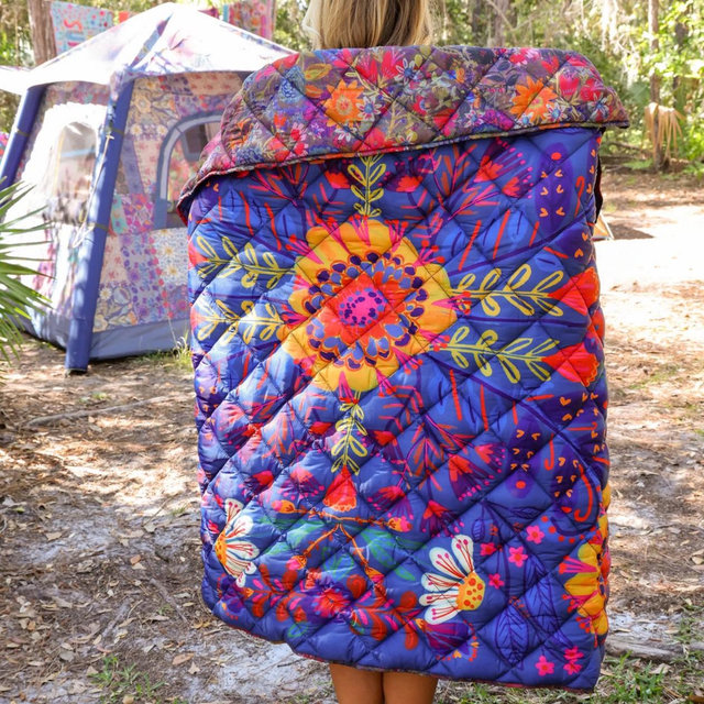 Puffy Outdoor Blanket - Dark Floral Garden