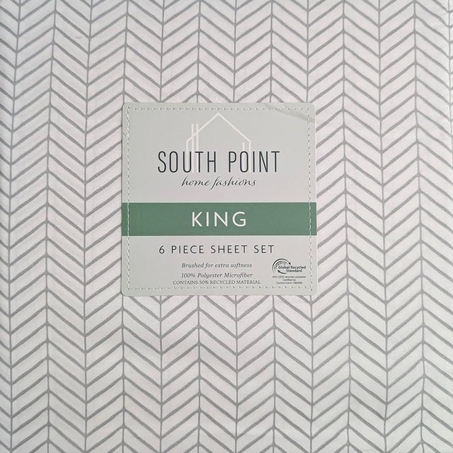 South Point Home Fashions 6-Piece Printed Sheet Set - Queen/King | 17" Extra Deep | Cool, Crisp, Breathable Bed Sheets - Brushed for Softness (Chevron Grey, King (U.S. Standard))