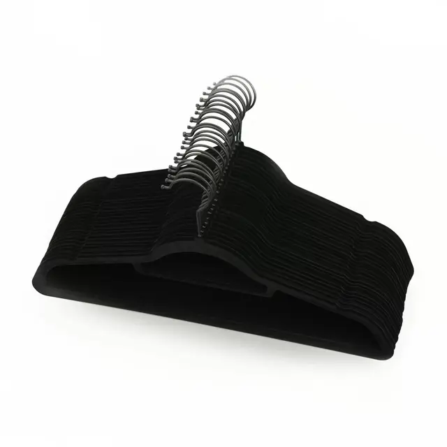 Squared Away™ Velvet Slim Suit Hangers in Black with Matte Black Hook (Set of 50)