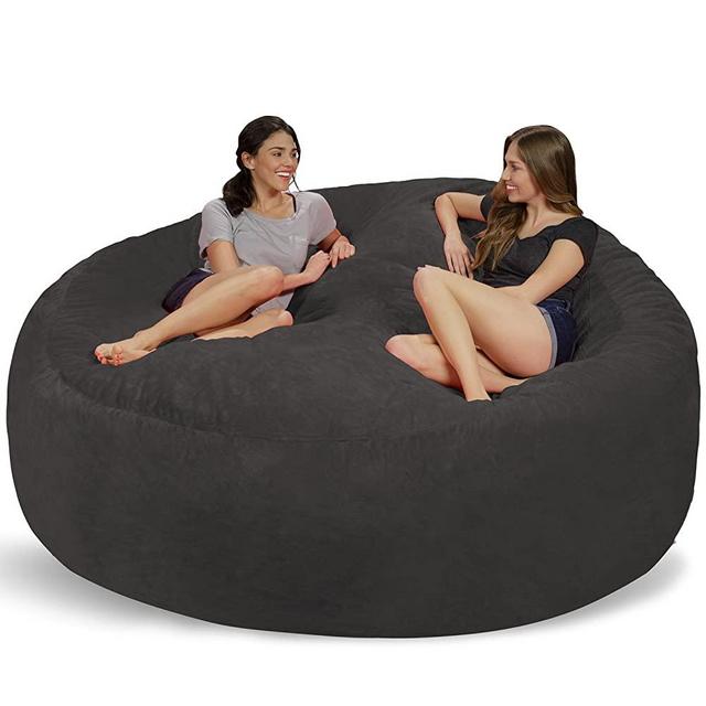 Chill Sack Bean Bag Chair: Giant 8' Memory Foam Furniture Bean Bag - Big Sofa with Soft Micro Fiber Cover - Grey Furry