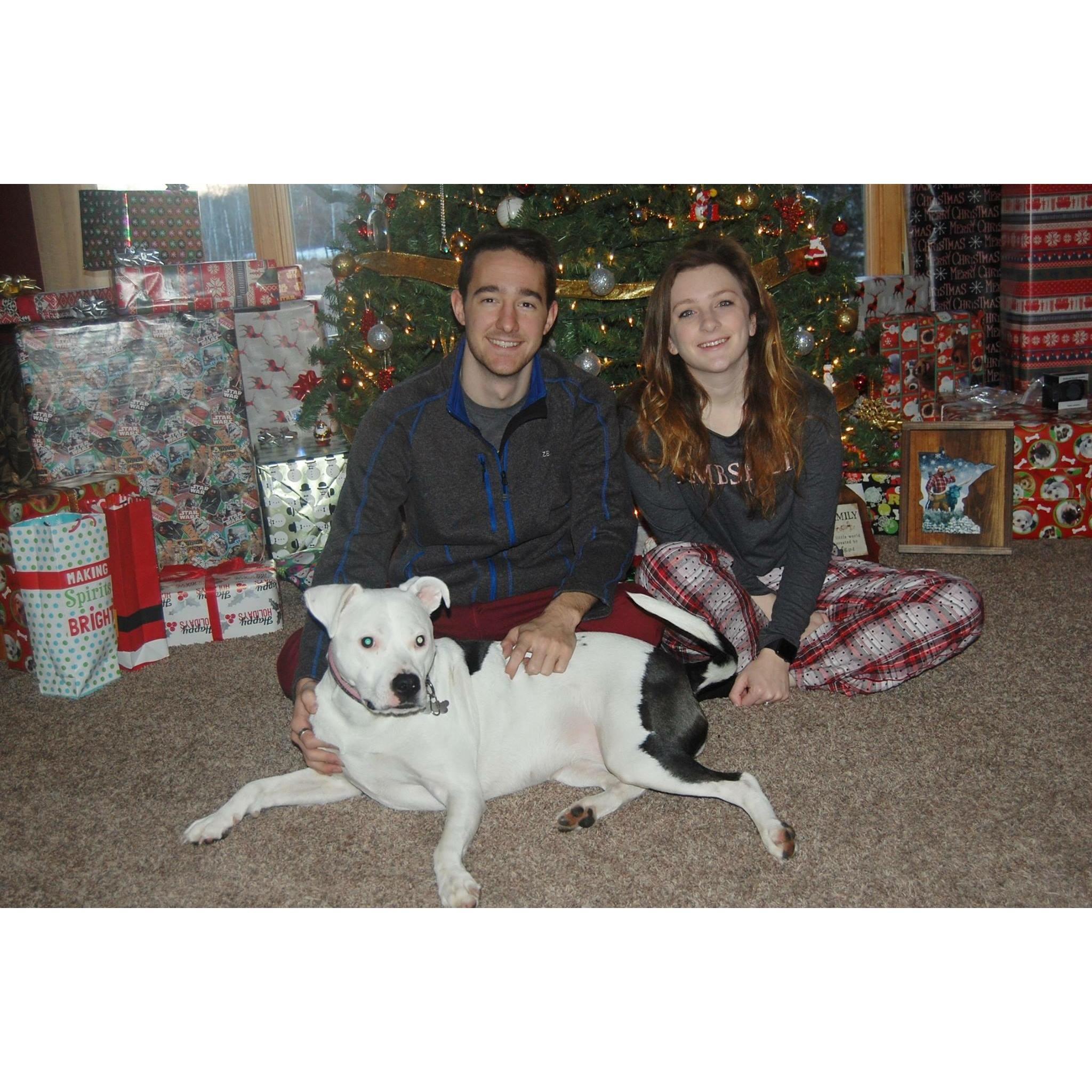 Opening presents together, Christmas 2017