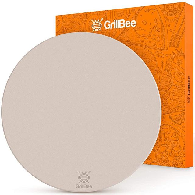 GrillBee Pizza Stone for Oven, Baking Stone 16 inch Round Pizza Stones for Grill and Oven for Delicious, Crispy Pizza, Bread Cookie, Durable Odorless Ceramic, Reversible Stoneware