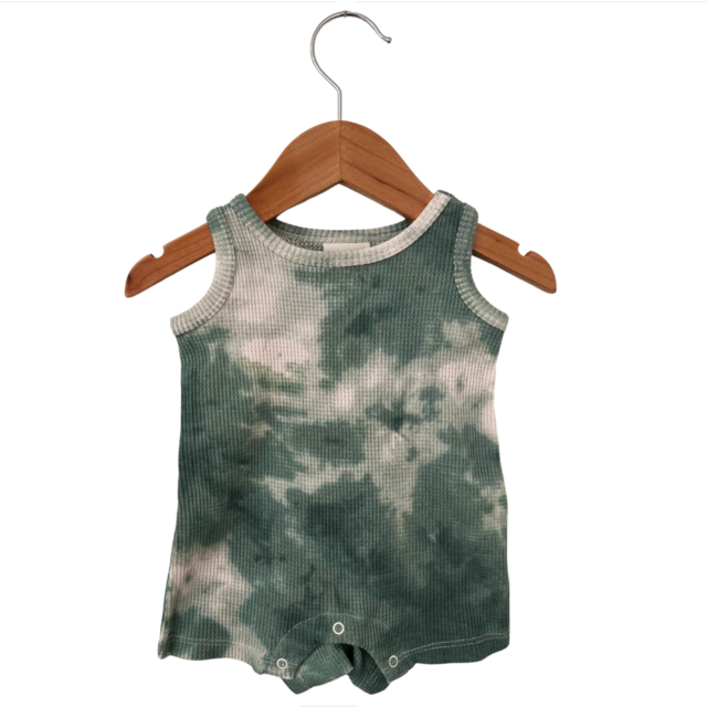 Organic Waffle Shortie Romper, Matcha Tie Dye