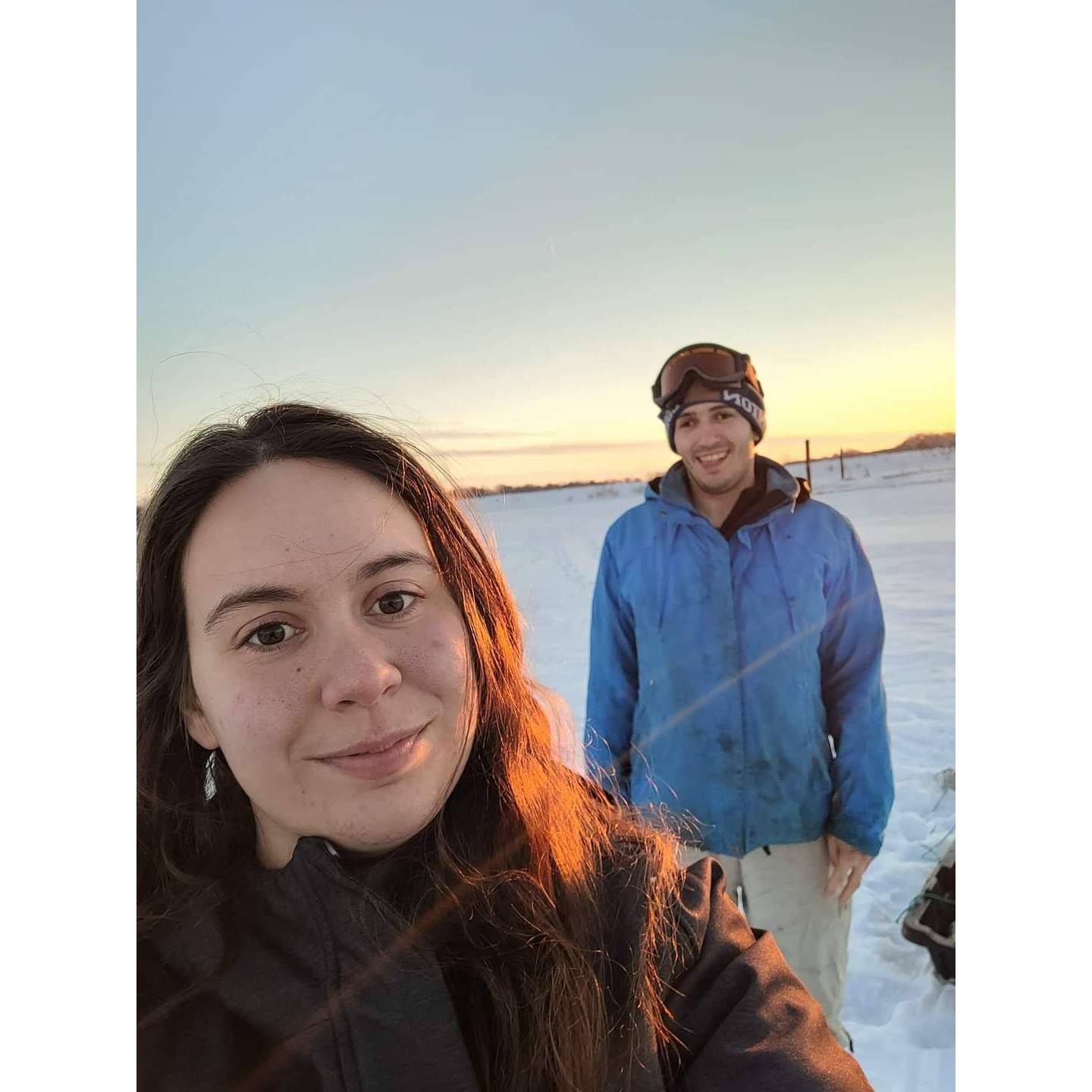 First ice fishing day with Uncle Ronnie, Ryan.