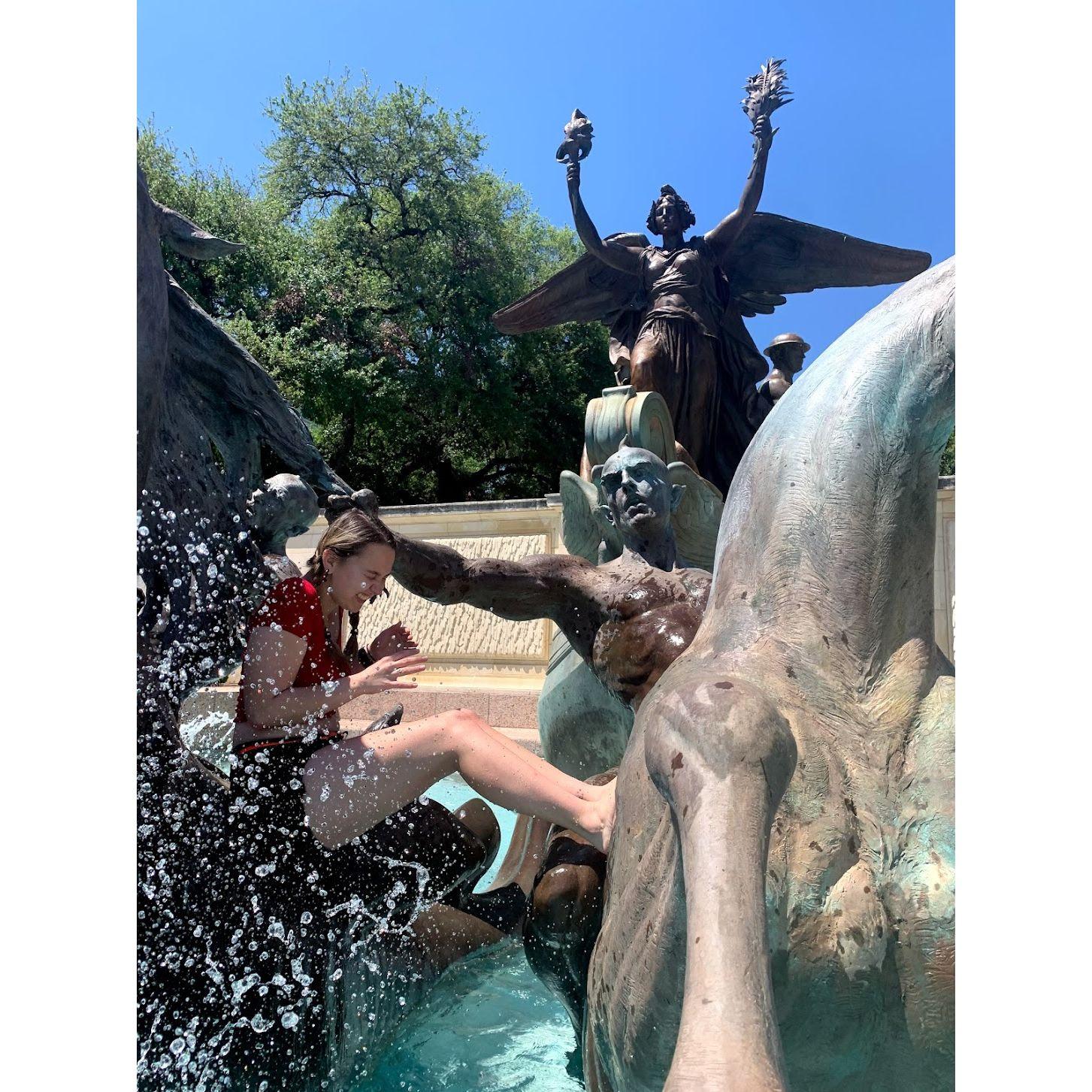 UT Austin's famous fountain with clear water for once