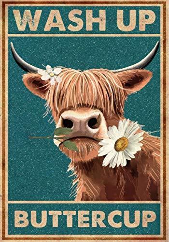 LINQWkk Metal Tin Retro Sign Wash Up Buttercup Metal Poster, Cow Metal Poster, Funny Cow Wall Art, Bathroom Hanging Decor,Home Decor,Funny Toilet Metal Sign Bathroom Wall Art Home Decor 8X12Inch