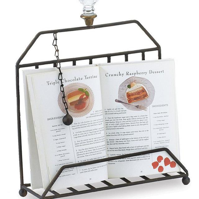 Mud Pie Farmhouse Circa Glass Door Knob & Cast Iron Cookbook Holder