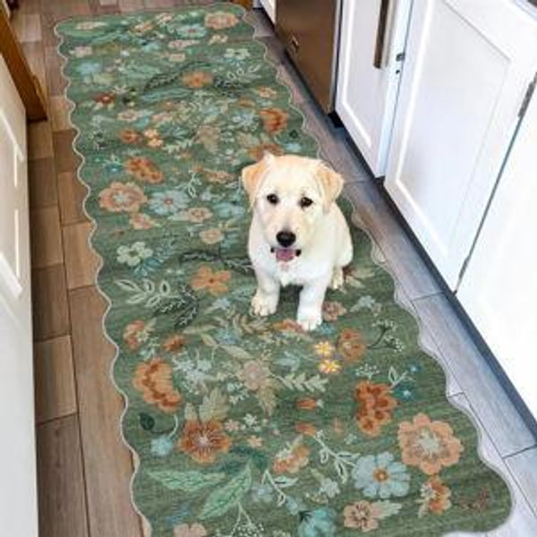 Washable 2x6 Runner Rug for Entryway: (2x6 Floral/Green)
