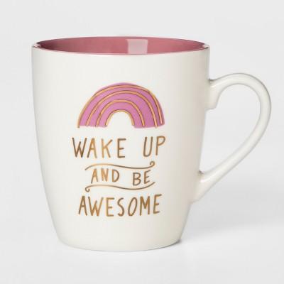 27oz Stoneware Wake Up And Be Awesome Mug White/Pink - Threshold™