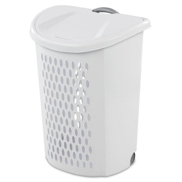 Wheeled Plastic Laundry Hamper,Ultra Wheeled Design Clothes Laundry Basket,Extra Large 135L Pull Handle & Side Grips Plastic Ventilated Clothes Basket for Home, Dorm, or Apartment