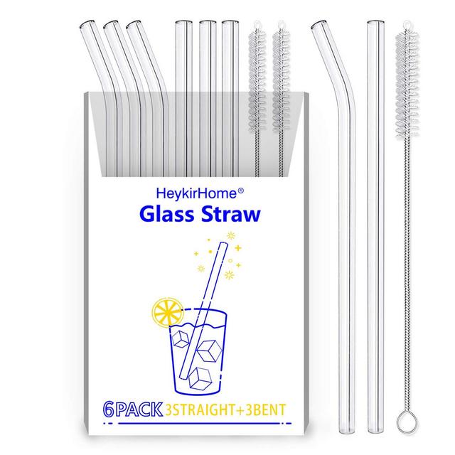 5-Pack Reusable Colored Butterfly Glass Straws with 2 Cleaning