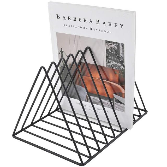 Vinyl Record Holder Storage, Black Metal Magazine Book Album Display Rack, Stylish Triangle Desktop File Sorter Organizer for Home Office