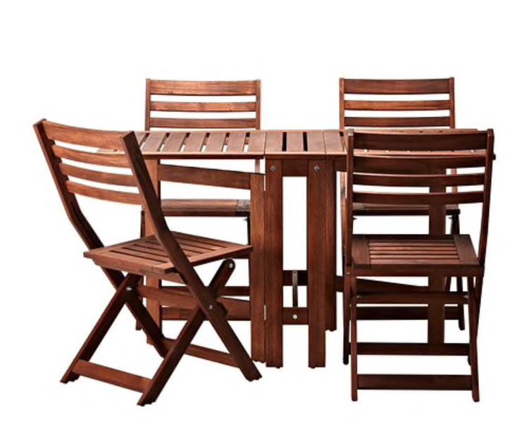 ÄPPLARÖ Table and 4 folding chairs, outdoor, brown stained brown
