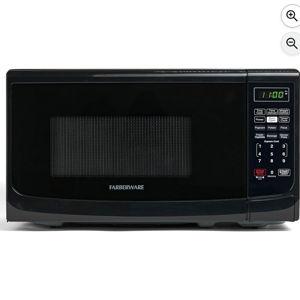 Farberware Countertop Microwave 700 Watts, 0.7 Cu. Ft. - Microwave Oven With LED Lighting and Child Lock - Perfect for Apartments and Dorms - Easy Clean Grey Interior, Retro Black