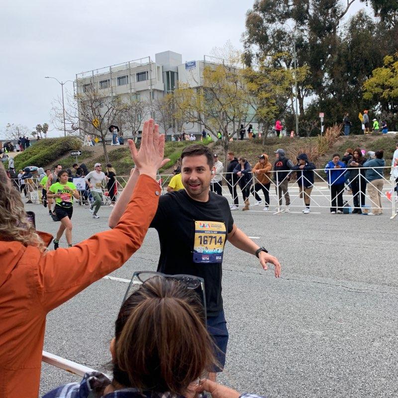 Arturo finishing the LA Marathon!