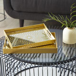 2-Piece Golden Glam Sun & Star Patterned Tray Set