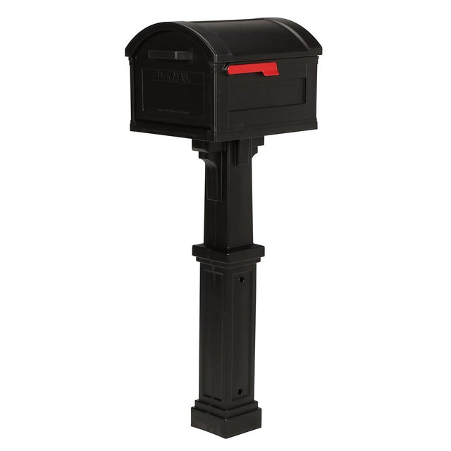 ARCHITECTURAL MAILBOXES Grand Haven Plastic, Mailbox and Post Kit, Black Extra Large