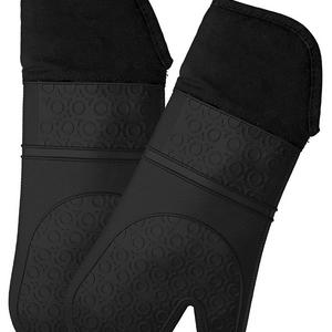 HOMWE - Homwe Extra Long Professional Silicone Oven Mitt - 1 Pair - Kitchen Oven Mitts with Quilted Liner - Black