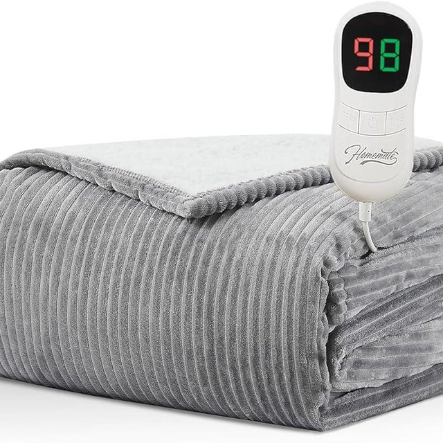 Homemate Electric Blanket Full Size- 72"x84" Heated Blanket Full Size 1/2/4/6/8 Hours Auto-Off 10 Heat Levels Over-Heat Protection Soft Flannel Sherpa Heating Blanket Full Size ETL Certification