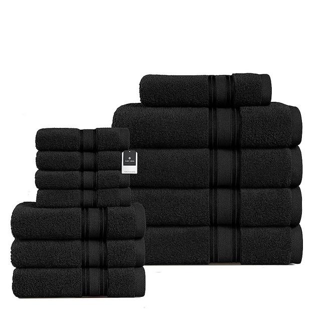 Luxury Bath Towels Set - 12 Piece Set, 100% Cotton Bathroom Towels, Zero Twist, Quick Dry Shower Towels, Extra Aborbent Bath Towel, Super Soft, 4 Bath Towels, 4 Hand Towels, 4 Wash Cloths - Black