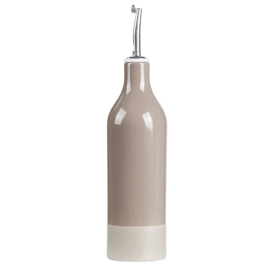 famiware Milkyway 16oz Ceramic Olive Oil Dispenser Bottle, 1 Piece Oil Dispenser for Kitchen with Stainless Steel Pourers, Suitable for Storage Vinegar, Soy Sauce, Coffee Syrup, Cinnamon Brown