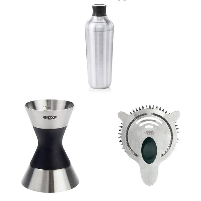 OXO Cocktail Shaker & Double Jigger & Strainer, Steel