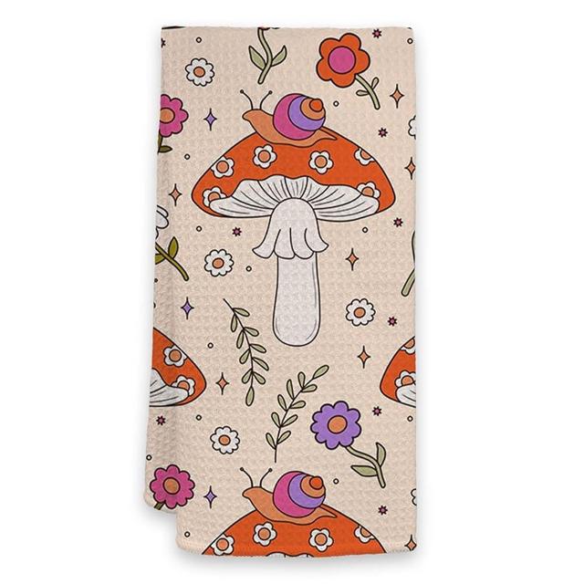 HIWX Retro 70s Hippie Groovy Mushroom Decorative Kitchen and Dish Towels, Preppy Boho Hand Tea Towel for Bathroom Kitchen Decor 1624 Inches (Multicolor5)