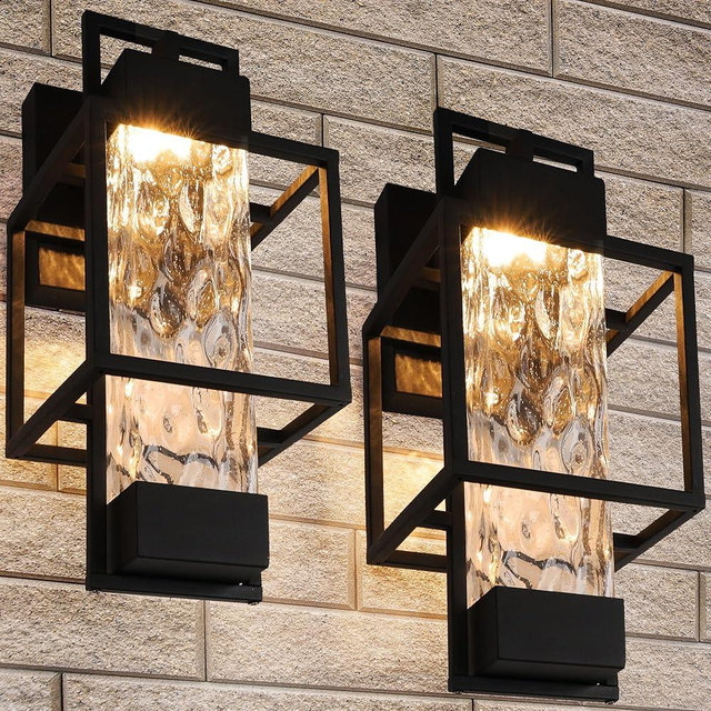 PARTPHONER Modern Outdoor Light Fixtures Dusk to Dawn Outdoor Lighting 2 Pack, 15" Exterior Wall Sconce Waterproof Porch Light, Outside Lamp for House with Water Glass for Garage Doorway