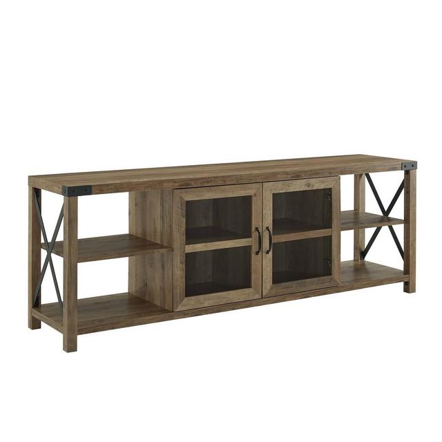 70" Glass Door Industrial Farmhouse X Side TV Stand Reclaimed Barnwood - Saracina Home