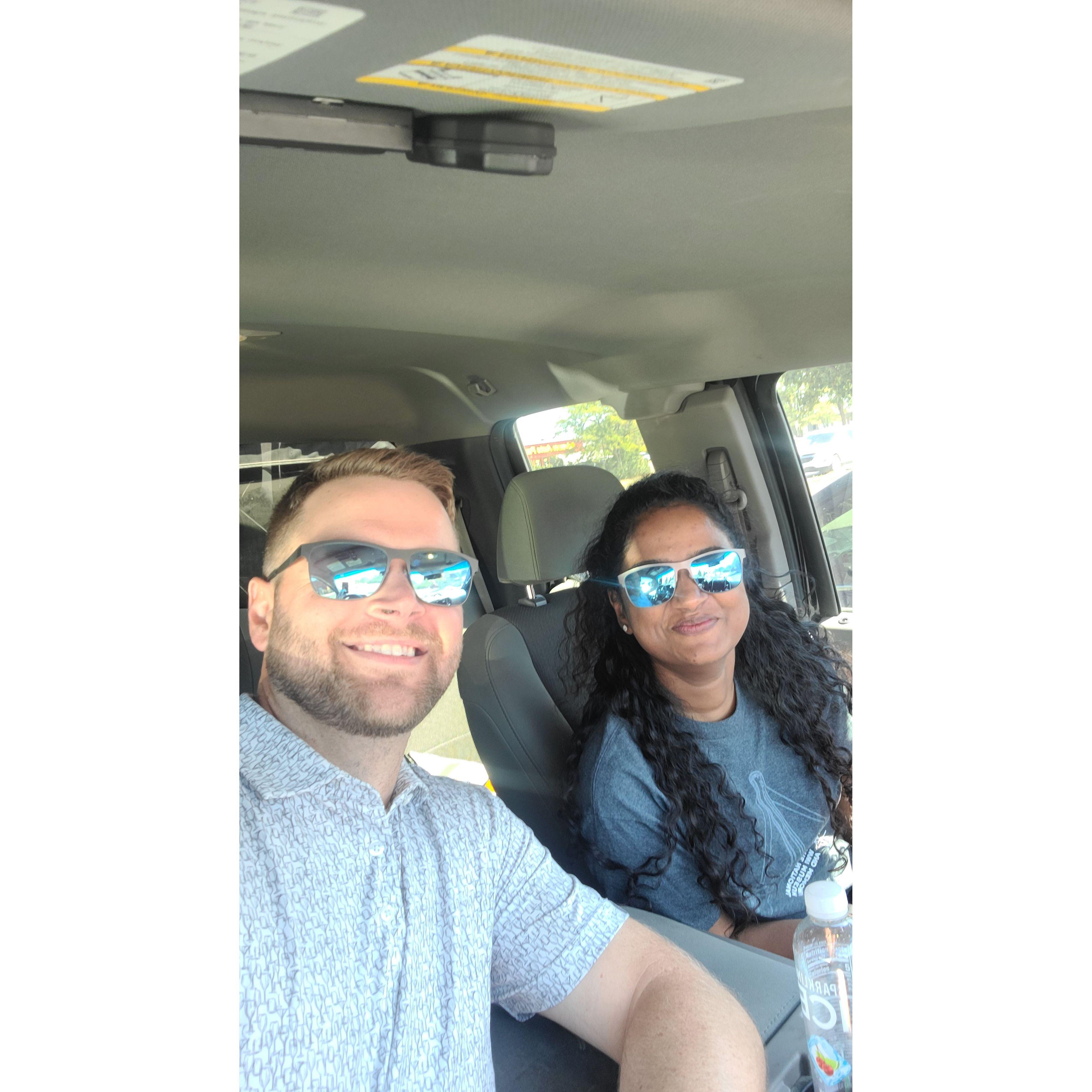 Matching sunglasses because she thinks she's cool like me.