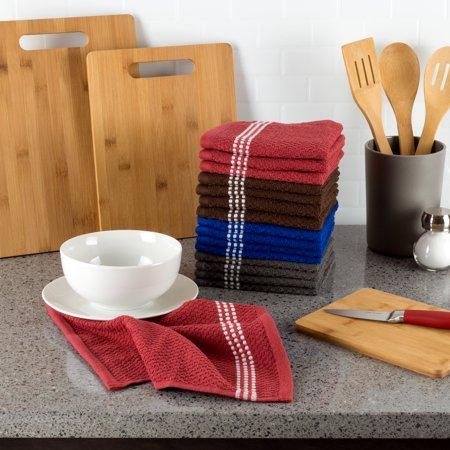 100% Combed Cotton Dish Cloths Pack-Absorbent Popcorn Terry Weave-Kitchen Dishtowels, Cleaning/Drying by Somerset Home (16 Pack-Multiple Colors)