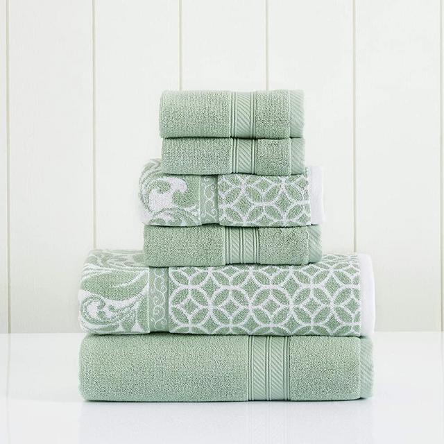 Amrapur Overseas | Trefoil Filigree 6 Piece Reversible Yarn Dyed Jacquard Towel Set (Sage)