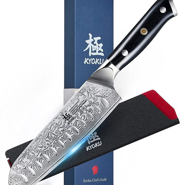 KYOKU Gin Series Santoku Knife, 7" Chef Knife, Japanese VG10 Damascus Stainless Steel Kitchen Knife with Silver Ion Blade G10 Handle Mosaic Pin, Multipurpose Knife for Meat Vegetables and More
